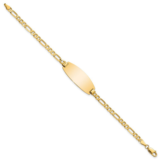 14k Polished Solid Chain/Solid Plate Figaro Link Oval 27x11.5mm Plate 8 inch ID Bracelet