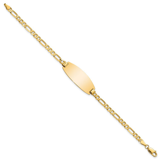 14k Polished Solid Chain/Solid Plate Figaro Link Oval 27x11.5mm Plate 8 inch ID Bracelet