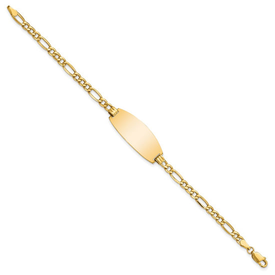 14k Polished Semi-Solid Chain/Solid Plate Figaro Link Oval 26.5x11.5mm Plate 8 inch ID Bracelet