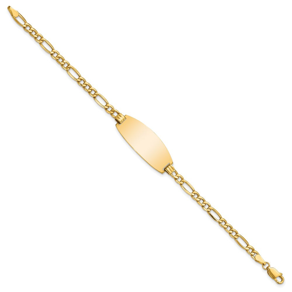 14k Polished Semi-Solid Chain/Solid Plate Figaro Link Oval 26.5x11.5mm Plate 8 inch ID Bracelet