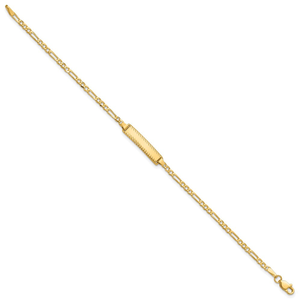 14k Polished Solid Chain/Solid Plate Figaro Link Diamond-cut 20x5mm Plate 7 inch ID Bracelet