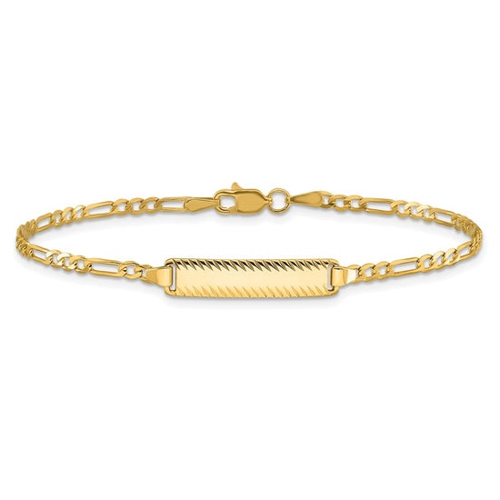 14k Polished Solid Chain/Solid Plate Figaro Link Diamond-cut 20x5mm Plate 7 inch ID Bracelet