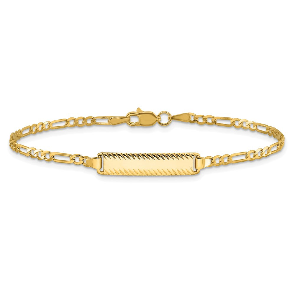 14k Polished Solid Chain/Solid Plate Figaro Link Diamond-cut 20x5mm Plate 7 inch ID Bracelet