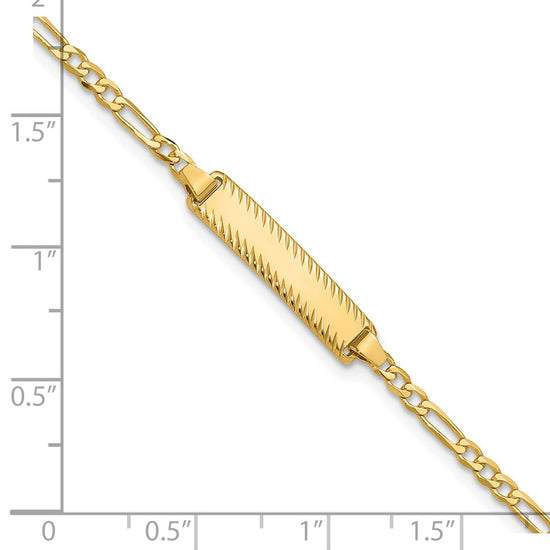 14k Polished Solid Chain/Solid Plate Figaro Link Diamond-cut 20x5mm Plate 8 inch ID Bracelet