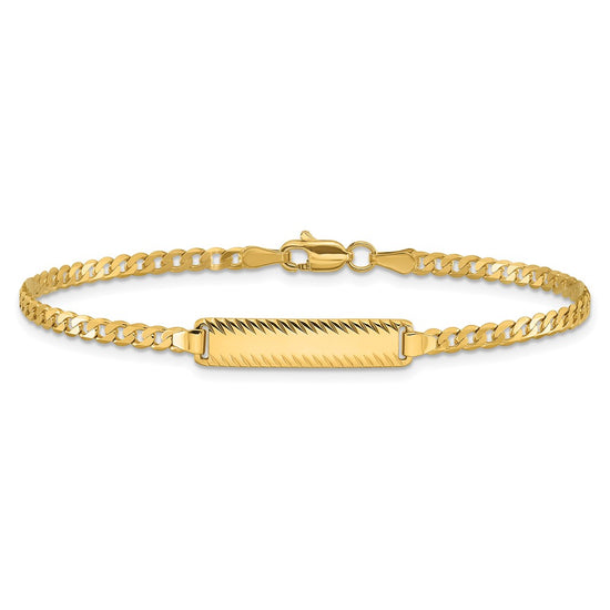 14k Polished Solid Chain/Solid Plate Curb Link Diamond-cut 20x5mm Plate 8 inch ID Bracelet