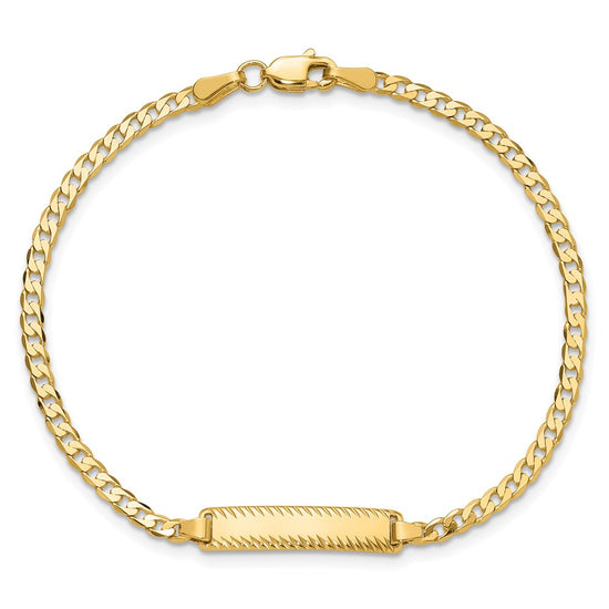 14k Polished Solid Chain/Solid Plate Curb Link Diamond-cut 20x5mm Plate 8 inch ID Bracelet