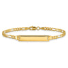 14k Polished Solid Chain/Solid Plate 3.0mm Figaro Link Diamond-cut 27x5.5mm Plate 7 inch ID Bracelet
