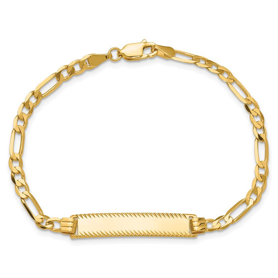 14k Polished Solid Chain/Solid Plate Flat Figaro Link Diamond-cut 29x6.5mm Plate 8 inch ID Bracelet