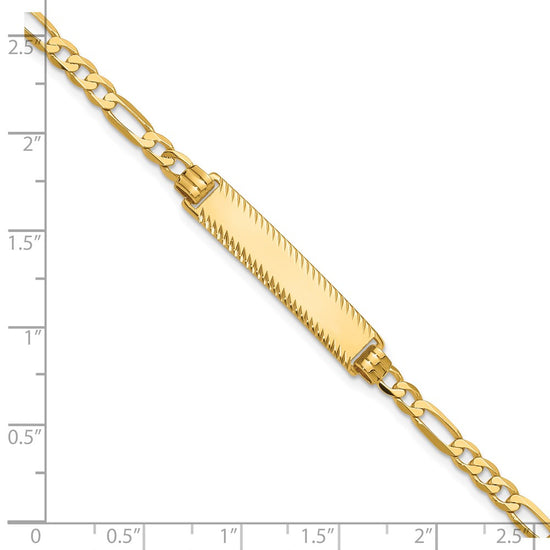 14k Polished Solid Chain/Solid Plate Flat Figaro Link Diamond-cut 29x6.5mm Plate 8 inch ID Bracelet