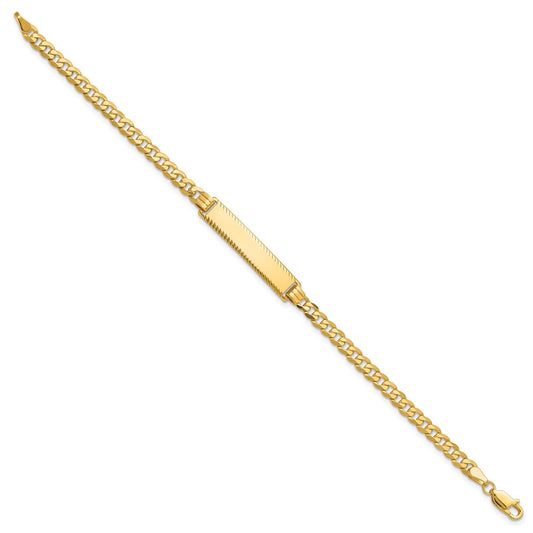 14k Polished Solid Chain/Solid Plate Flat Curb Link Diamond-cut 29x6.5mm Plate 8 inch ID Bracelet
