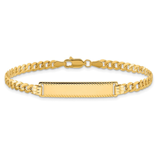 14k Polished Solid Chain/Solid Plate Flat Curb Link Diamond-cut 29x6.5mm Plate 7 inch ID Bracelet