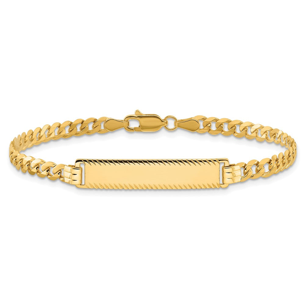 14k Polished Solid Chain/Solid Plate Flat Curb Link Diamond-cut 29x6.5mm Plate 7 inch ID Bracelet