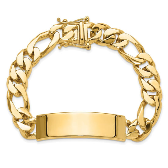 14k Hand-polished Solid Chain/Solid Plate Figaro Link 48x11mm Plate 8.5 inch ID Bracelet