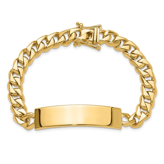 14k Hand-polished Solid Chain/Solid Plate Curb Link 44x12mm Plate 8 inch ID Bracelet