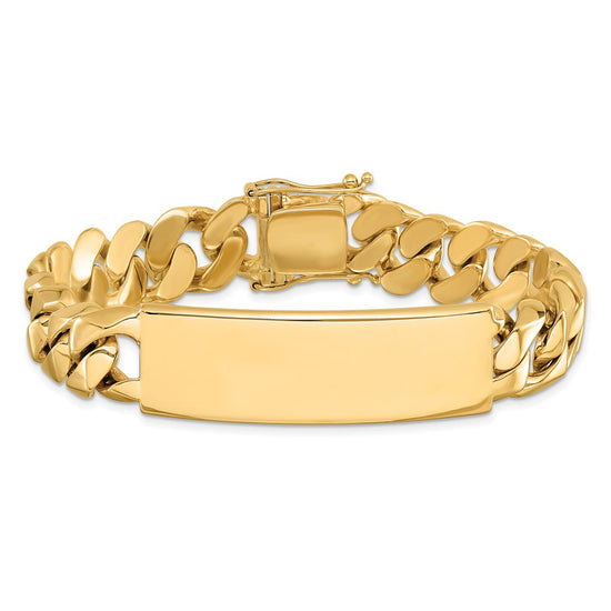 14k Hand-polished Solid Chain/Solid Plate Curb Link 48x15mm Plate 8.5 inch ID Bracelet