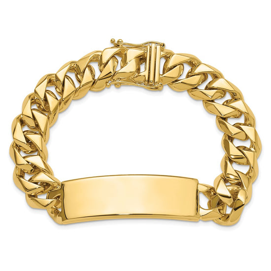 14k Hand-polished Solid Chain/Solid Plate Curb Link 48x15mm Plate 8.5 inch ID Bracelet
