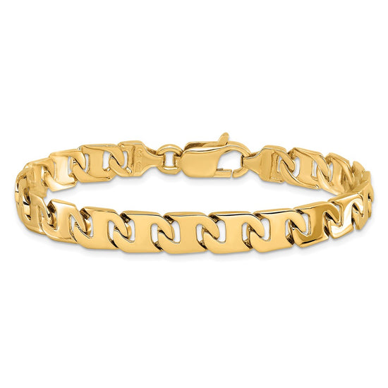 14K 9 inch 8.4mm Hand Polished Fancy Link with Fancy Lobster Clasp Bracelet