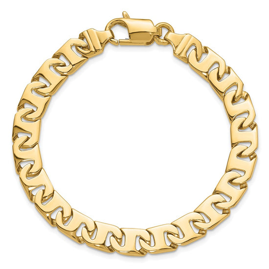 14K 9 inch 8.4mm Hand Polished Fancy Link with Fancy Lobster Clasp Bracelet