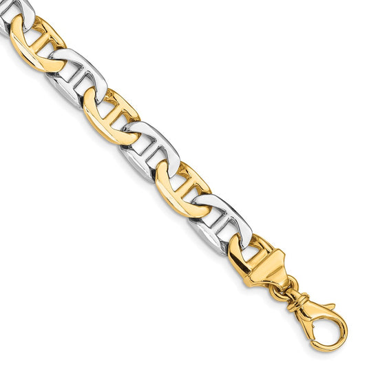 14K Two-tone 8mm Hand-polished Anchor Link Chain Bracelets