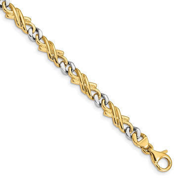 14K Two-tone 22 inch 6mm Hand Polished Fancy Link with Fancy Lobster Clasp Chain