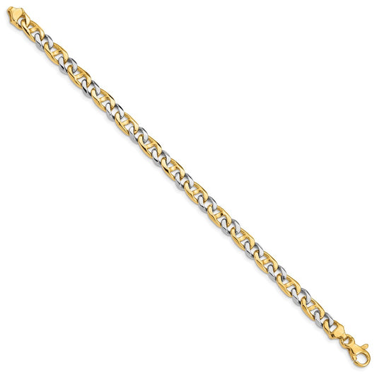 14K Two-tone 5.6mm Hand-Polished Fancy Link Chain Bracelets