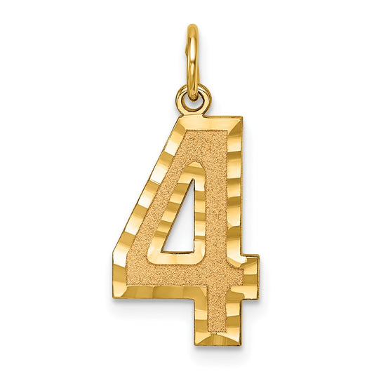 14k Large Brushed Diamond-cut Number 4 Charm