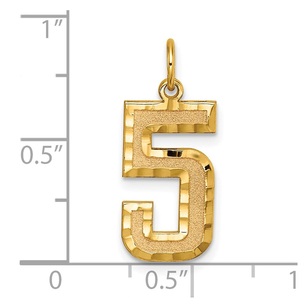 14k Large Brushed Diamond-cut Number 5 Charm