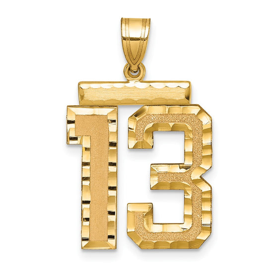 14k Large Brushed Diamond-cut Number 13 Charm