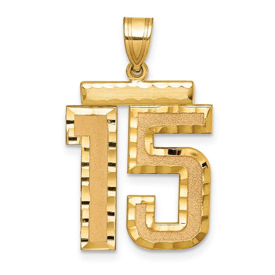 14k Large Brushed Diamond-cut Number 15 Charm