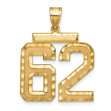 14k Large Brushed Diamond-cut Number 62 Charm
