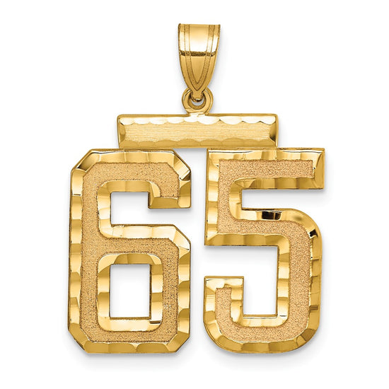 14k Large Brushed Diamond-cut Number 65 Charm