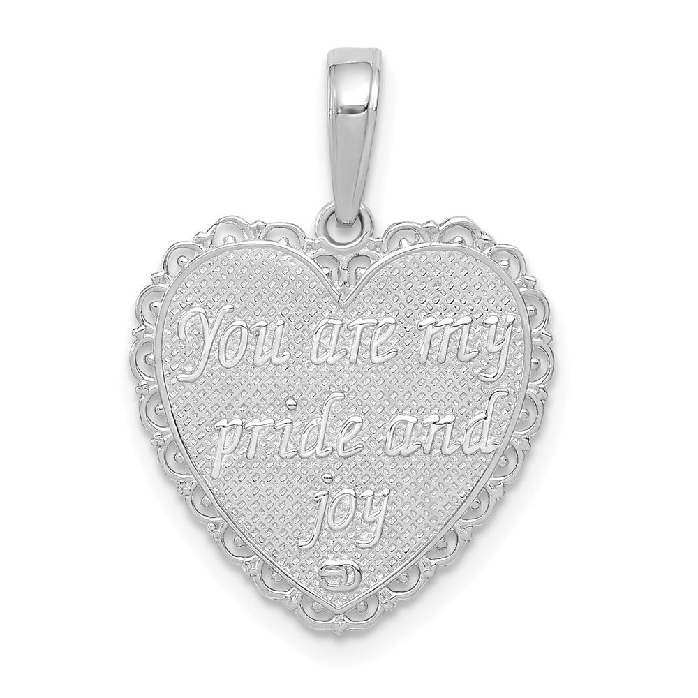 14K White Gold Reversible FOR MY DAUGHTER / YOU ARE MY PRIDE AND JOY Heart Pendant