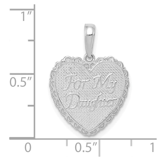 14K White Gold Reversible FOR MY DAUGHTER / YOU ARE MY PRIDE AND JOY Heart Pendant