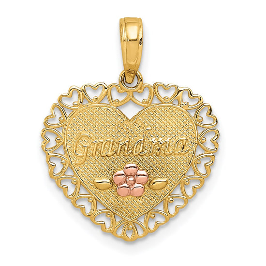 14k Two-Tone GRANDMA Heart with Flower Charm