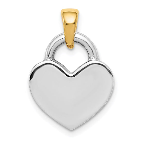 14k and White Rhodium Hollow Polished 3-D Reversible Heart Charm