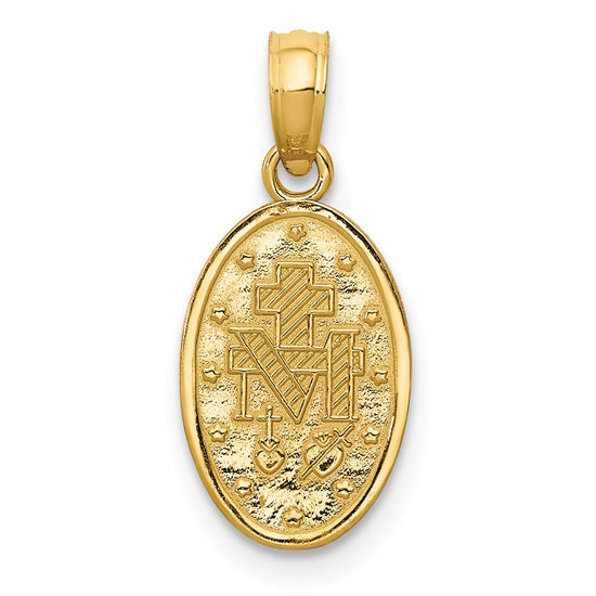 14k and White Rhodium Solid Small Miraculous Medal Oval Charm