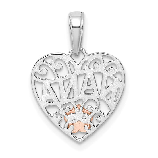 14k White Gold with Rose Gold Flower NANA Heart Pendant
