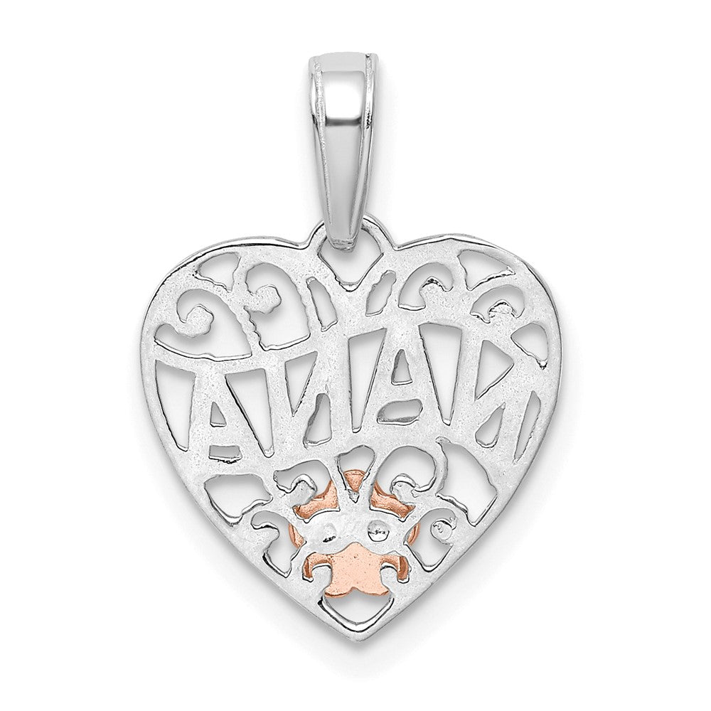 14k White Gold with Rose Gold Flower NANA Heart Pendant