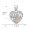 14k White Gold with Rose Gold Flower NANA Heart Pendant