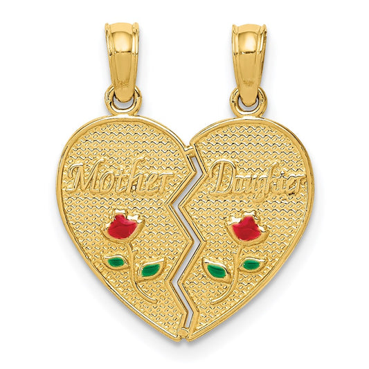14k Enameled Flowers MOTHER - DAUGHTER 2-Piece Break-apart Pendant
