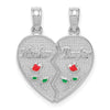 14k White Gold Enameled Flowers MOTHER - DAUGHTER 2-Piece Break-apart Pendant