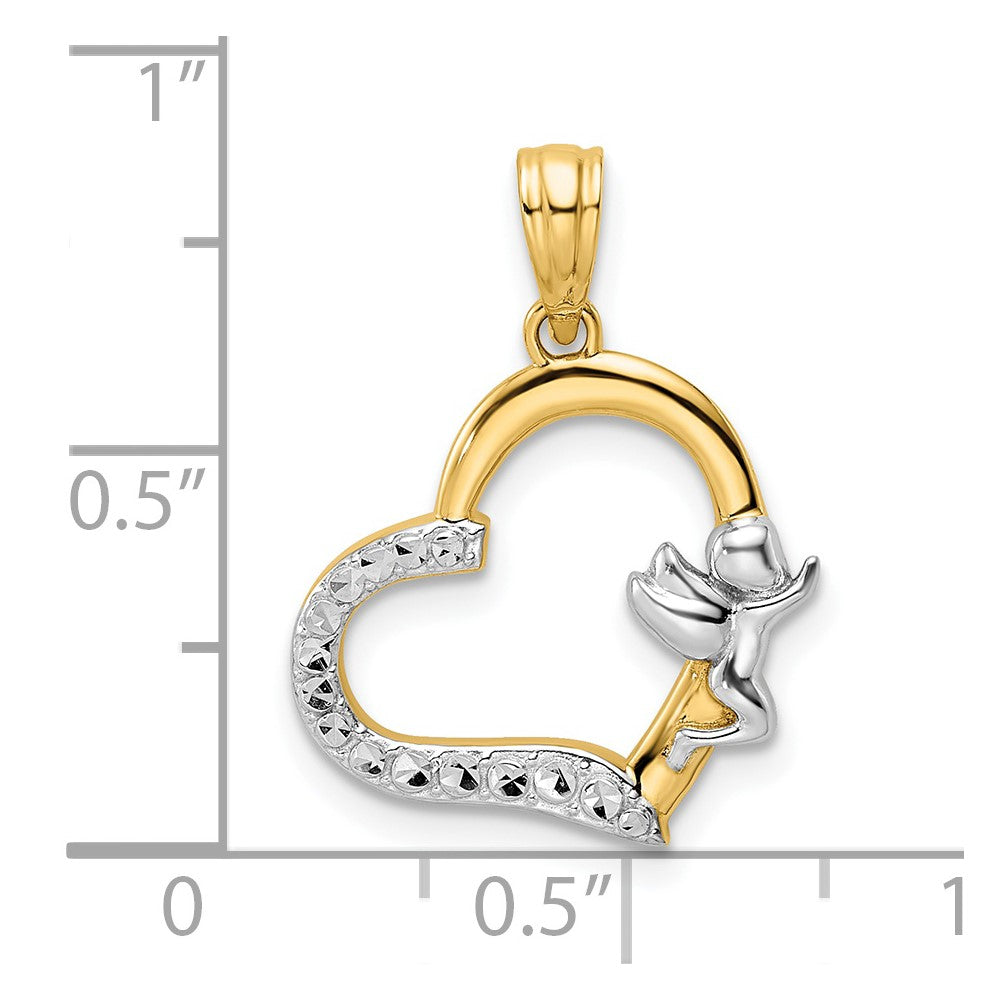 14k and White Rhodium Cherub on Heart Pendant