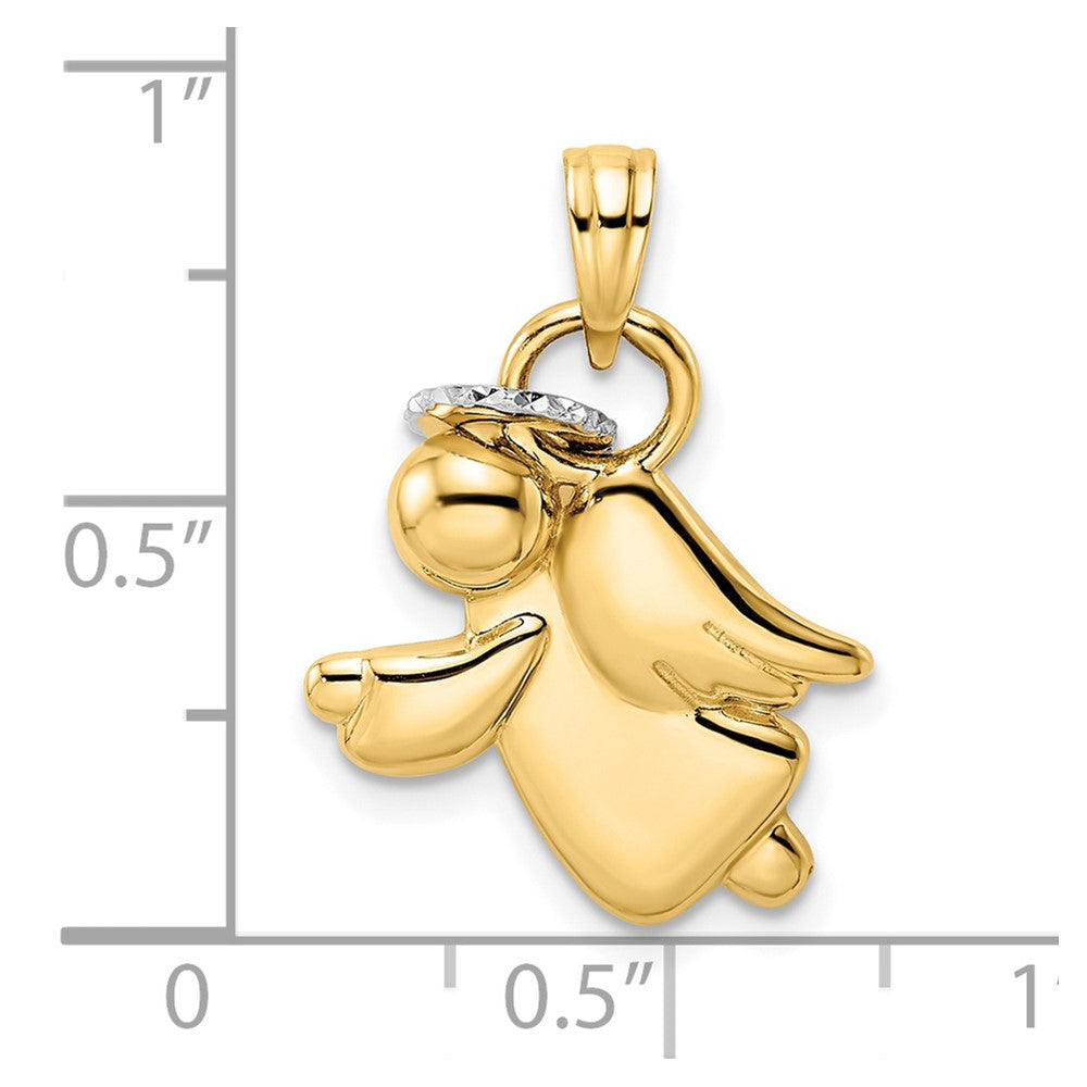 14k and White Rhodium Diamond-cut Halo on Angel Pendant