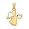 14k and White Rhodium Diamond-cut Angel Holding Heart Pendant