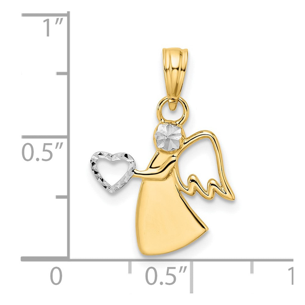 14k and White Rhodium Diamond-cut Angel Holding Heart Pendant