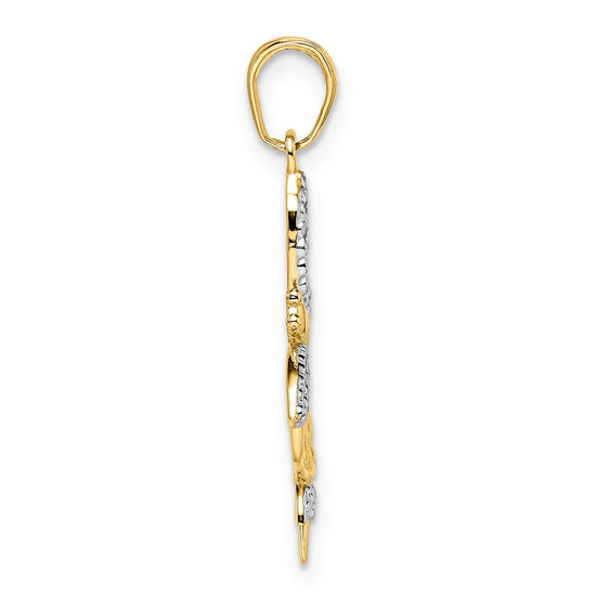 14k and White Rhodium Diamond-cut Dragonflies Pendant
