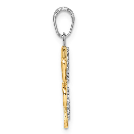14k and White Rhodium Diamond-cut Dog and Puppy Pendant