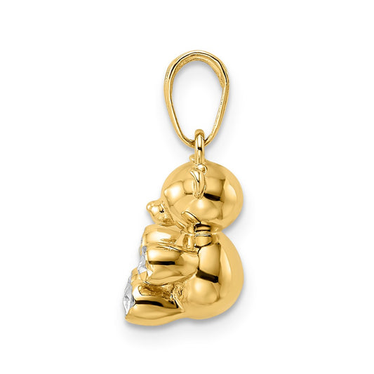 14k and White Rhodium 3-D Diamond-cut Teddy Bear Pendant
