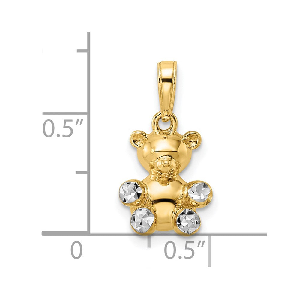 14k and White Rhodium 3-D Diamond-cut Teddy Bear Pendant
