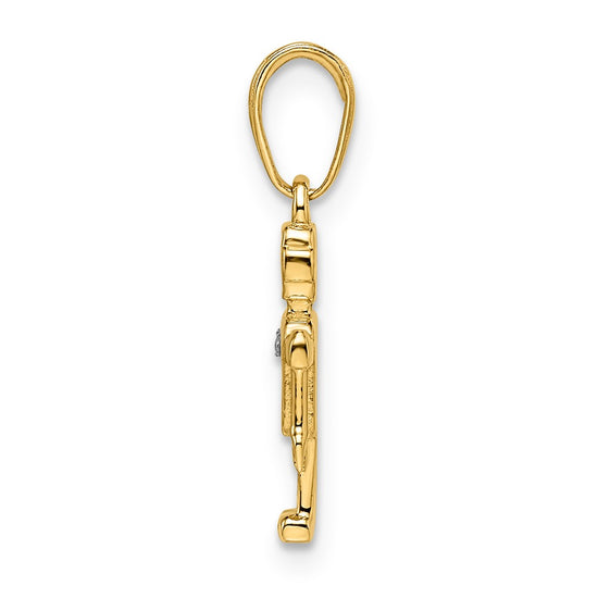 14k and White Rhodium Diamond-cut Robot Pendant